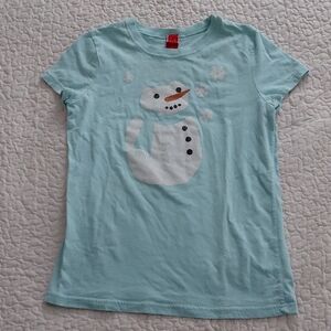 Juniors Light Blue Snowman T-Shirt - size Medium.